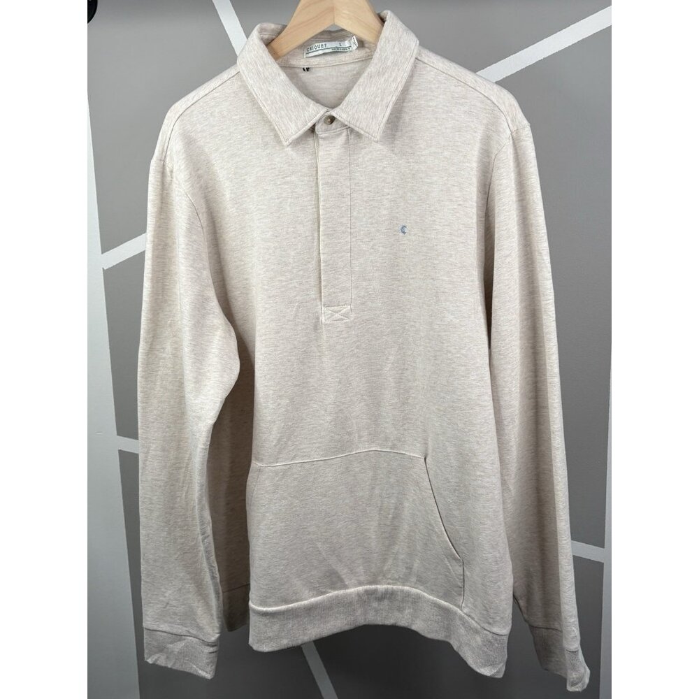 Criquet Collared Sweatshirt Men’s L Heathered Oatmeal Rugby ¼ Button Stretch